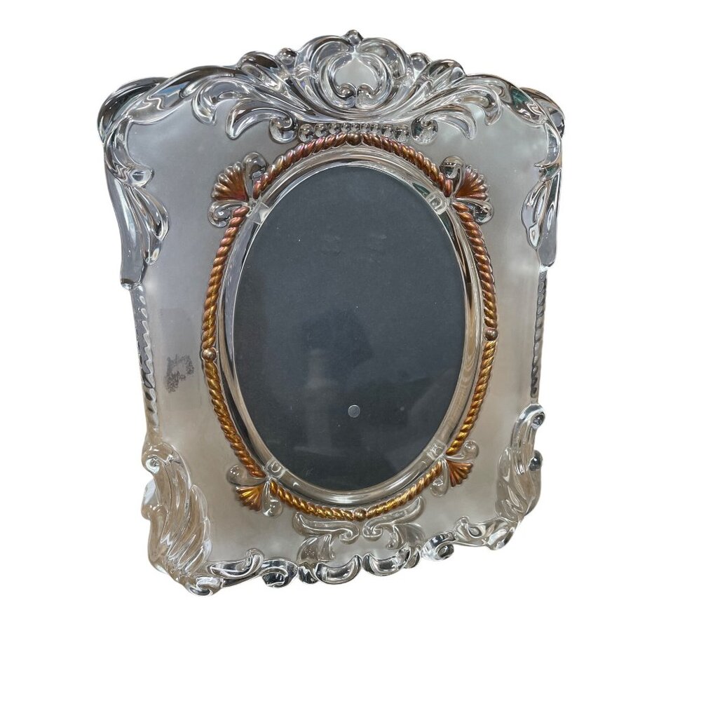 Vintage Ornate Clear Glass Gold Rope Oval Photo Frame 11.5"x8" SKU 9341 - Picture 1 of 13